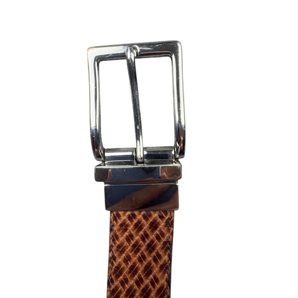 Mens Reversible Belt Brown Woven Leather Black Leather Silver Buckle 40" Long‎
